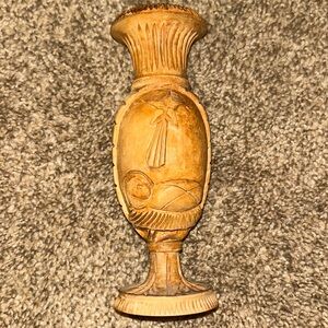 Vintage, hand-carved olive wood vase, made in Bethlehem